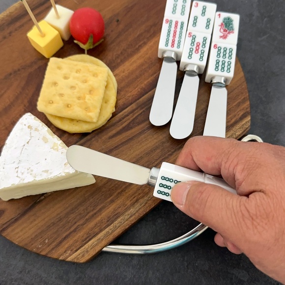 Mahjong Decor 4-Piece Hand Painted Resin Handle with Steel Blade, Bamboo Charm - Picture 3 of 6